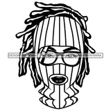 Afro Woman Wearing Striped Ski Mask Winter Protection Glasses Face Mask Dreadlocks B/W SVG Cutting Files For Silhouette Cricut