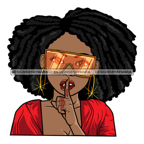 Black Goddess Lola Silence Be Quiet Glamour Fashion Sunglasses Bamboo Hoop Earrings Sexy Attractive Portrait Fashion Woman Afro Hair Style SVG Cutting Files For Silhouette  Cricut