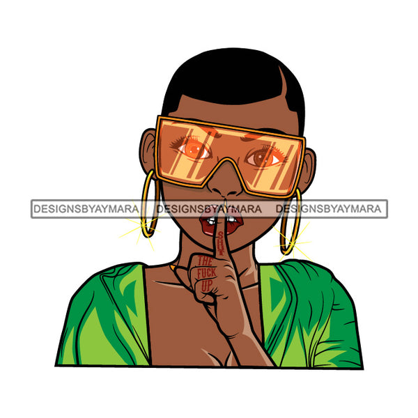 Black Goddess Lola Silence Be Quiet Glamour Fashion Sunglasses Bamboo Hoop Earrings Sexy Attractive Portrait Fashion Woman Short Hair Style SVG Cutting Files For Silhouette  Cricut