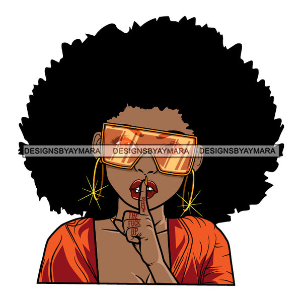 Black Goddess Lola Silence Be Quiet Glamour Fashion Sunglasses Bamboo Hoop Earrings Sexy Attractive Portrait Fashion Woman Afro Hair Style SVG Cutting Files For Silhouette  Cricut