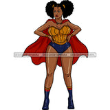 Black Super Woman Hero Afro Blue And Gold Red Cape  Clipart JPG PNG  Clipart Cricut Silhouette Cut Cutting