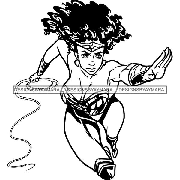 Black Super Hero Superhero Woman Cape Power Strong Melanin Cartoon Costume Brave SVG JPG PNG Clipart Cricut Silhouette Cut Cutting