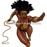 Black Super Woman Hero Afro Flying Gold Whip Clipart JPG PNG  Clipart Cricut Silhouette Cut Cutting