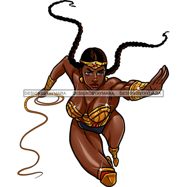 Black Super Woman Hero Braids Flying Gold Whip Clipart JPG PNG  Clipart Cricut Silhouette Cut Cutting