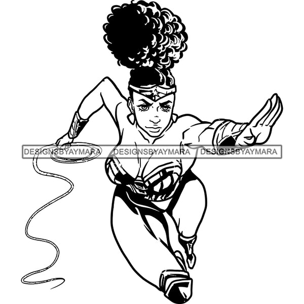 Black Super Hero Superhero Woman Cape Power Strong Melanin Cartoon Costume Brave SVG JPG PNG Clipart Cricut Silhouette Cut Cutting