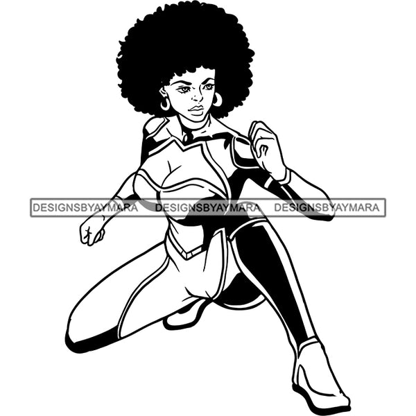 Black Super Hero Superhero Woman Cape Power Strong Melanin Cartoon Costume Brave SVG JPG PNG Clipart Cricut Silhouette Cut Cutting