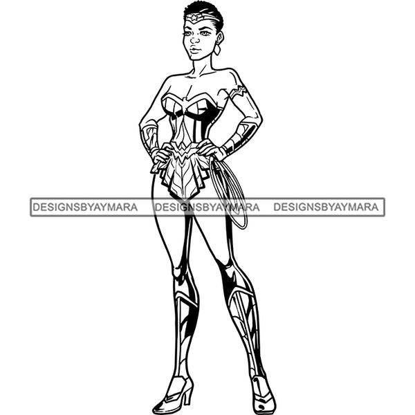 Black Super Hero Superhero Woman Cape Power Strong Melanin Cartoon Costume Brave SVG JPG PNG Clipart Cricut Silhouette Cut Cutting