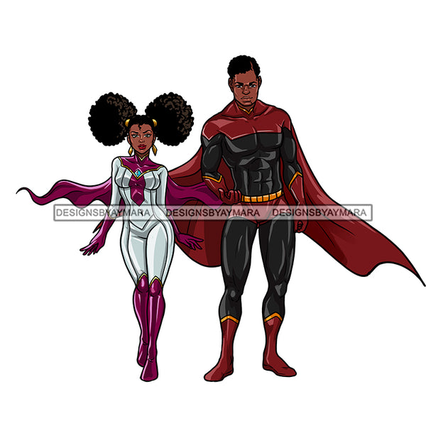 Black Super Hero Couple Burgundy Cape Clipart JPG PNG  Clipart Cricut Silhouette Cut Cutting