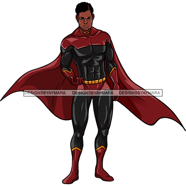 Black Super Hero Man Black And Burgundy Cape Clipart JPG PNG Clipart C ...