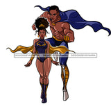 Black Super Hero Couple Blue And Gold Cape Clipart JPG PNG  Clipart Cricut Silhouette Cut Cutting