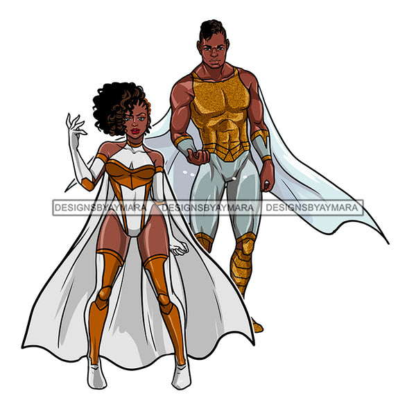 Black Super Hero Couple Silver And Gold Capes Clipart JPG PNG  Clipart Cricut Silhouette Cut Cutting