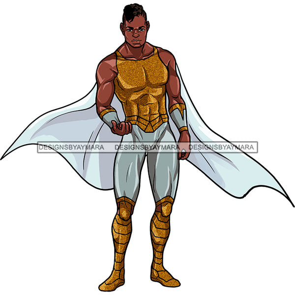 Black Super Hero Man Silver And Gold Cape Clipart JPG PNG  Clipart Cricut Silhouette Cut Cutting