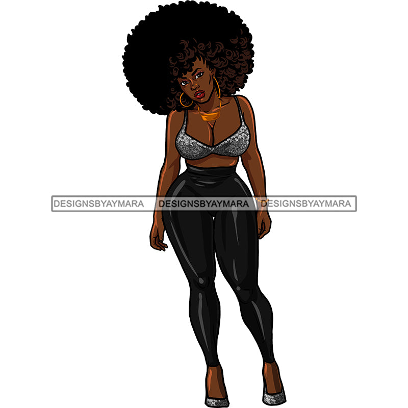 Sexy Black Woman Big Afro In Black And Silver JPG PNG Clipart Cricut S ...