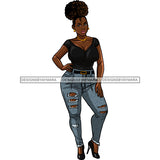 Sexy Plus Size Black Woman In Ripped Jeans JPG PNG  Clipart Cricut Silhouette Cut Cutting