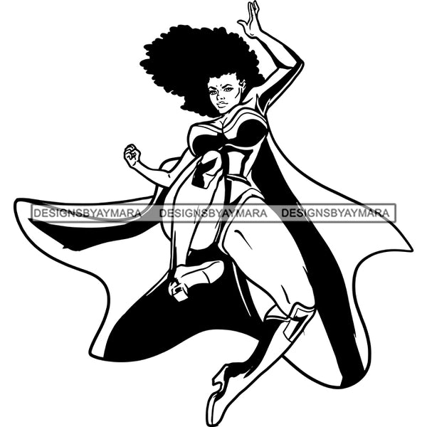 Black Super Hero Superhero Woman Cape Power Strong Melanin Cartoon Costume Brave SVG JPG PNG Clipart Cricut Silhouette Cut Cutting