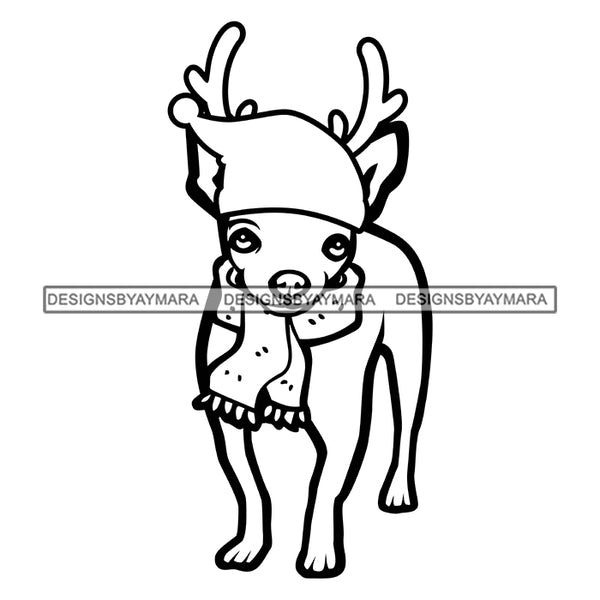 Chihuahua Dog Wearing Santa Clothes Merry Christmas Happy Holyday Santa Outfit Santa Hat SVG PNG JPG Cut Files For Silhouette Cricut and More!