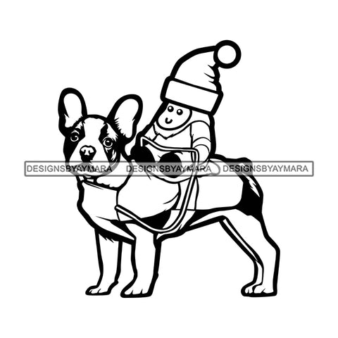 Cute Dog Boston Terrier Wearing Christmas Clothes Merry Christmas Happy Holyday Santa Outfit Santa Hat SVG PNG JPG Cut Files For Silhouette Cricut and More!