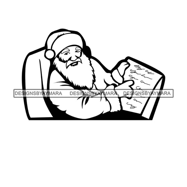 Santa Claus Reading Surprise Letters Gifts Merry Christmas Happy Holyday Santa Outfit Santa Hat SVG PNG JPG Cut Files For Silhouette Cricut and More!
