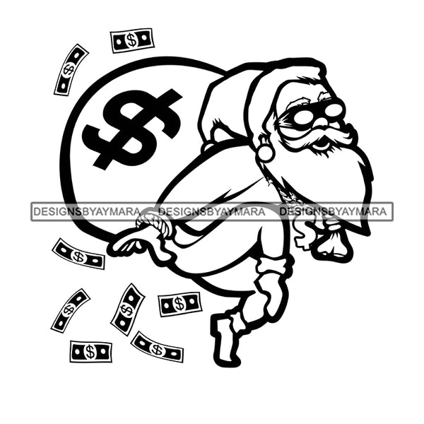 Santa Stealing Bag Of Money Facemask Gangsta Santa Merry Christmas Happy Holyday Santa Outfit Santa Hat SVG PNG JPG Cut Files For Silhouette Cricut and More!