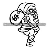 Santa Stealing Bag Of Money Facemask Gangsta Santa Gold Chain Merry Christmas Happy Holyday Santa Outfit Santa Hat SVG PNG JPG Cut Files For Silhouette Cricut and More!