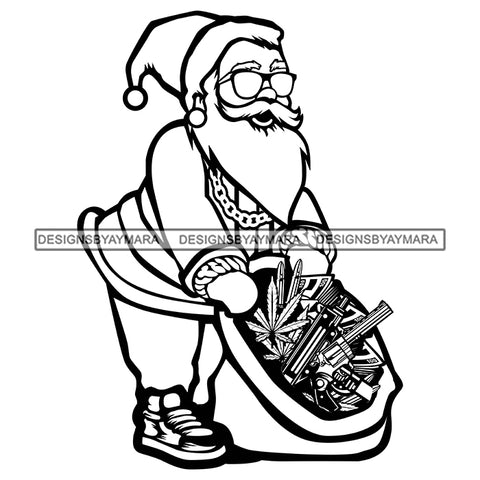 Gangster Santa Holding Bag With Marijuana Guns Money Gansta Santa Merry Christmas Happy Holyday Santa Outfit Santa Hat SVG PNG JPG Cut Files For Silhouette Cricut and More!