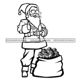 Gangster Santa Smoking Cigar Bag With Stacks Dollar Money Gansta Santa Merry Christmas Happy Holyday Santa Outfit Santa Hat SVG PNG JPG Cut Files For Silhouette Cricut and More!