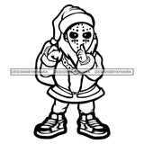 Gangster Wearing Gold Chain Bracelets Gansta Santa Scary Facemask Money Sneakers Bag Merry Christmas Happy Holyday Santa Outfit Santa Hat SVG PNG JPG Cut Files For Silhouette Cricut and More!