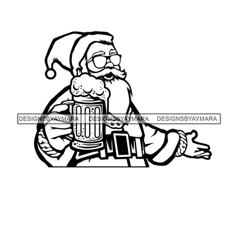 Santa Drinking Beer Alcohol Sunglasses Drunk Santa Merry Christmas Happy Holyday Santa Outfit Santa Hat SVG PNG JPG Cut Files For Silhouette Cricut and More!