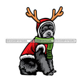 Cute Dog Wearing Christmas Clothes Deer's Horns Merry Christmas Happy Holyday Santa Outfit Santa Hat SVG PNG JPG Cut Files For Silhouette Cricut and More!