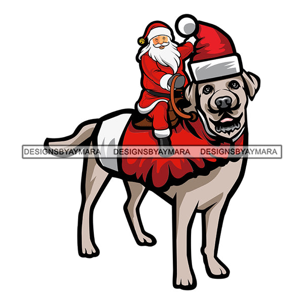 Labrador Dog Wearing Santa Hat Santa Claus Riding Dog Merry Christmas Happy Holyday Santa Outfit Santa Hat SVG PNG JPG Cut Files For Silhouette Cricut and More!