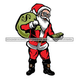 Gangster Santa Claus Gangsta Gold Chain Money Bag Cash Gifts Surprise Merry Christmas Happy Holyday Santa Outfit Santa Hat SVG PNG JPG Cut Files For Silhouette Cricut and More!
