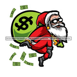 Gangster Santa Claus Gangsta Money Bag Cash Gifts Surprise Merry Christmas Happy Holyday Santa Outfit Santa Hat SVG PNG JPG Cut Files For Silhouette Cricut and More!