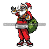 Gangster Santa Claus Smoking Gangsta Gold Chain Money Bag Cash Gifts Surprise Merry Christmas Happy Holyday Santa Outfit Santa Hat SVG PNG JPG Cut Files For Silhouette Cricut and More!