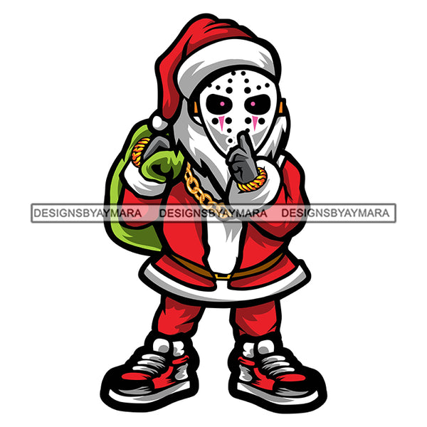 Gangster Santa Claus Facemask Sneakers Gangsta Gold Chain Money Bag Cash Gifts Surprise Merry Christmas Happy Holyday Santa Outfit Santa Hat SVG PNG JPG Cut Files For Silhouette Cricut and More!