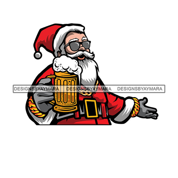 Santa Claus Drinking Beer Mug Jar Gifts Surprise Merry Christmas Happy Holyday Santa Outfit Santa Hat SVG PNG JPG Cut Files For Silhouette Cricut and More!