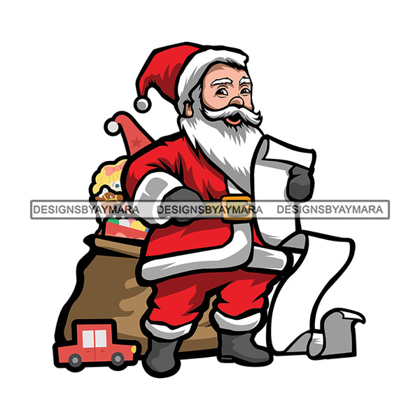 Santa Claus Bag Full Of Gifts For Kids Long Letter Merry Christmas Happy Holyday Santa Outfit Santa Hat SVG PNG JPG Cut Files For Silhouette Cricut and More!