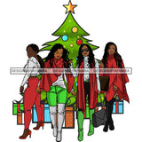 Christmas's Ladies Celebration Christmas Tree Gift Happiness Friend Family Together Santa Hat SVG Cutting Files For Silhouette Cricut