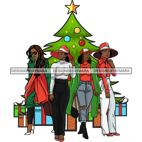 Christmas's Ladies Celebration Christmas Tree Gift Happiness Friend Family Together Santa Hat SVG Cutting Files For Silhouette Cricut