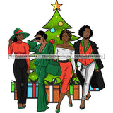 Christmas's Ladies Celebration Christmas Tree Gift Happiness Friend Family Together Santa Hat SVG Cutting Files For Silhouette Cricut
