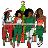 Christmas's Ladies Celebration Christmas Tree Gift Happiness Friend Family Together Santa Hat SVG Cutting Files For Silhouette Cricut