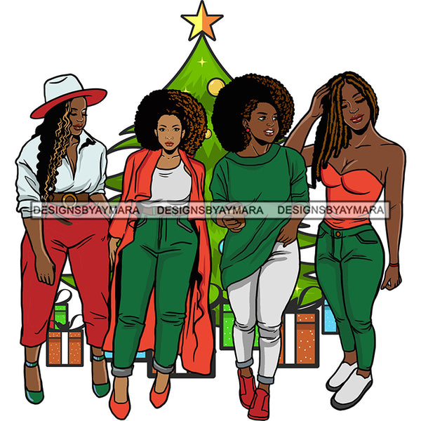 Christmas's Ladies Celebration Christmas Tree Gift Happiness Friend Family Together Santa Hat SVG Cutting Files For Silhouette Cricut
