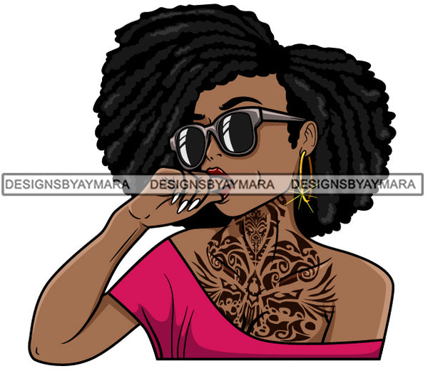 Lola With Locs Dreads Wearing Sunglasses  Chest Tattoo SVG JPG PNG Vector Clipart Cricut Silhouette Cut Cutting