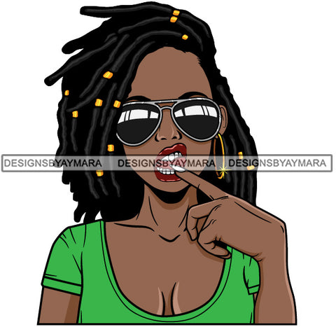 Sassy Lola With Locs Wearing Sunglasses Green Top SVG JPG PNG Vector Clipart Cricut Silhouette Cut Cutting