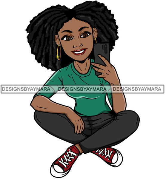 Lola With Locs Dreads Taking A Selfie SVG JPG PNG Vector Clipart Cricut Silhouette Cut Cutting