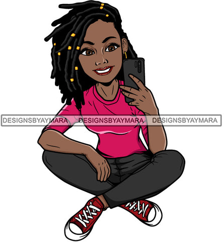 Lola With Sister Locs Taking A Selfie SVG JPG PNG Vector Clipart Cricut Silhouette Cut Cutting