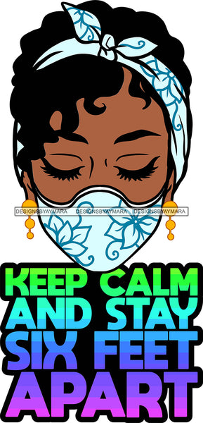 Afro Black Goddess Social Distance Quotes Virus Protection Portrait Bamboo Earrings Bandana Face Mask Sexy Woman Curly Hair Style  SVG Cutting Files For Silhouette  Cricut