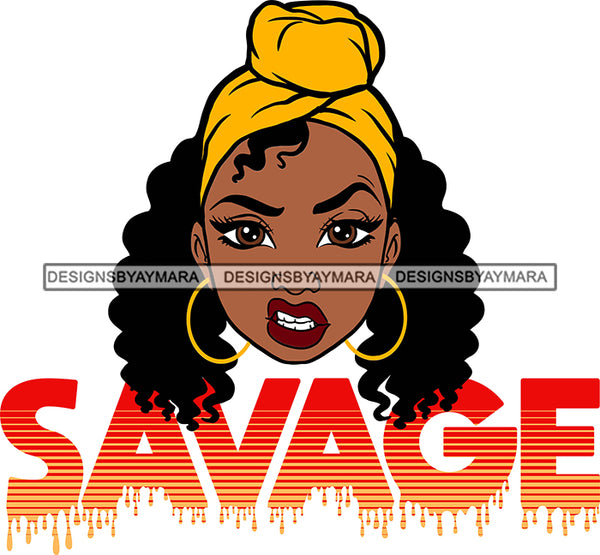 Afro Woman Savage Bamboo Hoop Earrings Attitude Facial Expression Turban Nubian Melanin Curly Hair Style SVG Cutting Files For Silhouette Cricut More