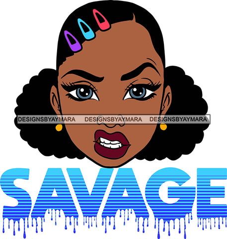 Afro Woman Savage Bamboo Hoop Earrings Attitude Facial Expression Nubian Melanin Pigtails Hair Style SVG Cutting Files For Silhouette Cricut More