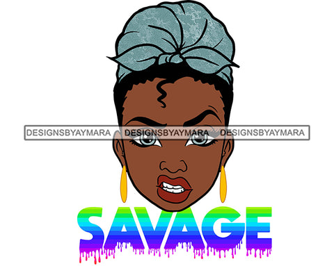 Afro Woman Savage Bamboo Hoop Earrings Attitude Facial Expression Turban Nubian Melanin Curly Hair Style SVG Cutting Files For Silhouette Cricut More