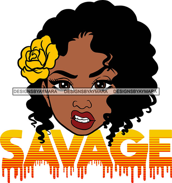 Afro Woman Savage Bamboo Hoop Earrings Attitude Facial Expression Flower Nubian Melanin Curly Hair Style SVG Cutting Files For Silhouette Cricut More